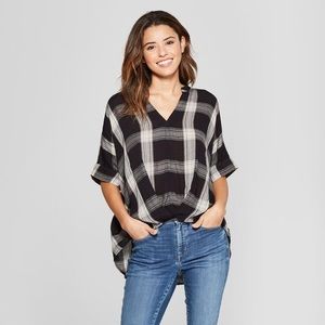 Universal Thread Wrap Front Plaid Blouse